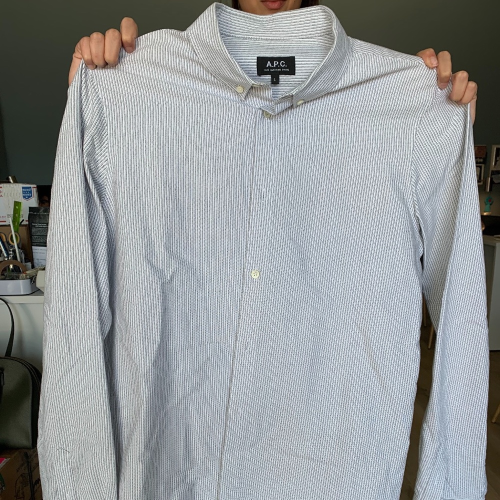 A.P.C. Men's Long Sleeve White and Black Stripe